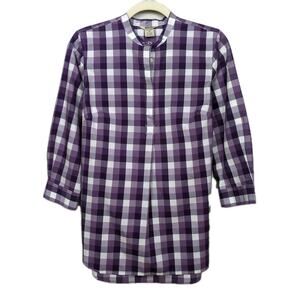 DULUTH TRADING CO Purple Plaid Wrinklefighter Tunic 3/4 Sleeve Women's XS